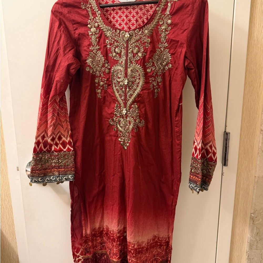 Elegant Red Embroidered Dress